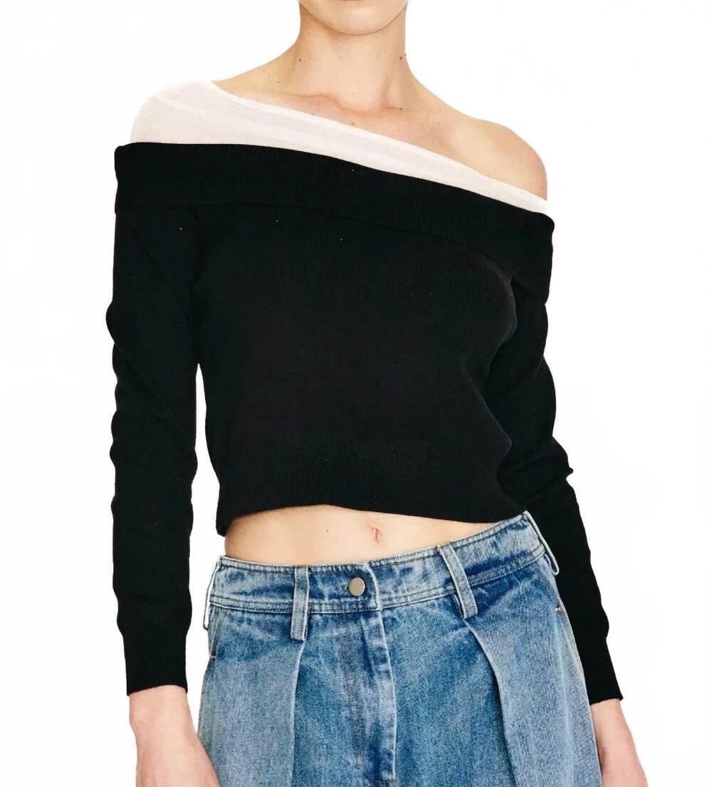 NEW LINE AND DOT ysa off the shoulder sweater in black ivory